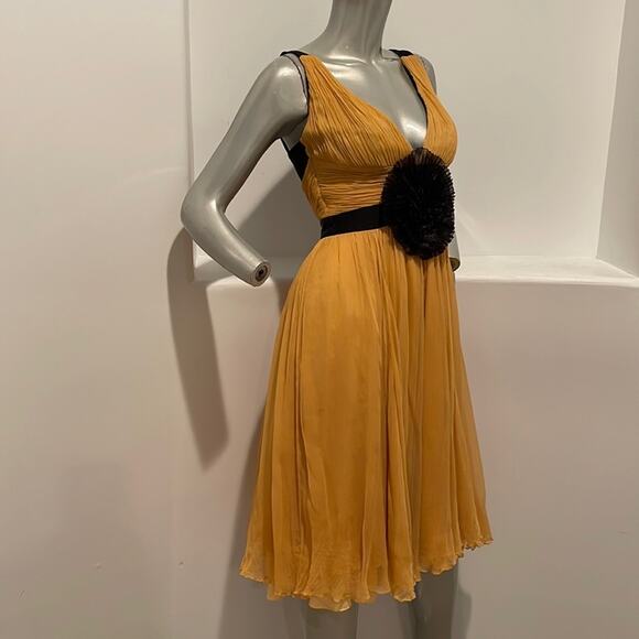 Andy The Anh Sleeveless Chiffon Yellow Black Bow Dress Size 4 - Picture 4 of 12
